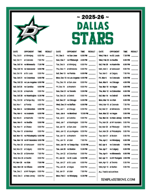Dallas Stars 2025-26 Printable Schedule - Mountain Times