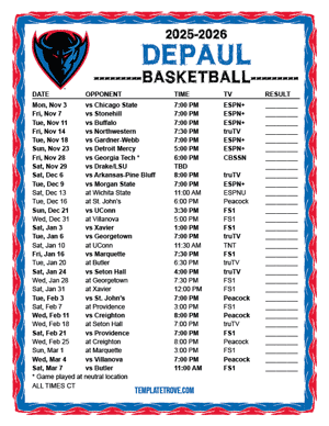 DePaul Blue Demons Basketball 2025-26 Printable Schedule - Central Times