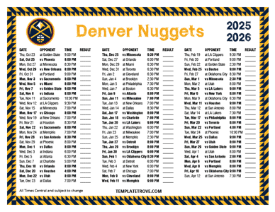 2025-26 Printable Denver Nuggets Schedule - Central Times