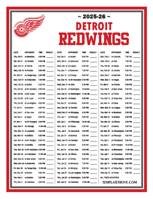 Detroit Red Wings 2025-26 Printable Schedule - Mountain Times