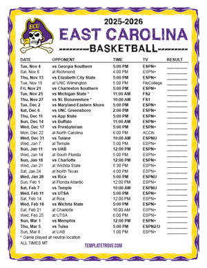 East Carolina Pirates Basketball 2025-26 Printable Schedule - Mountain Times