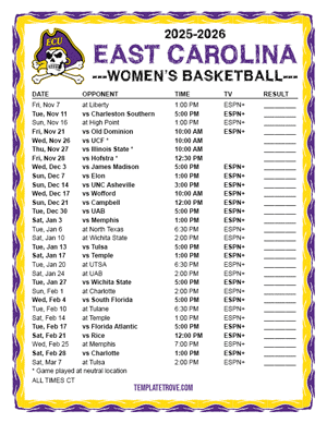East Carolina Pirates women's basketball 2025-26 Printable Schedule - Central Times