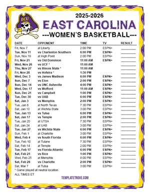 2024-25 Printable East Carolina Pirates Women's Basketball Schedule