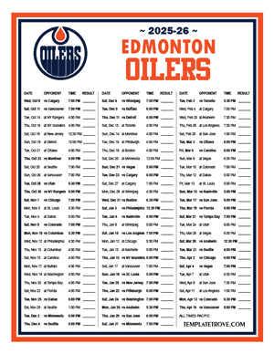Edmonton Oilers 2025-26 Printable Schedule - Pacific Times