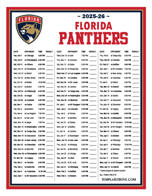 Florida Panthers 2025-26 Printable Schedule - Pacific Times