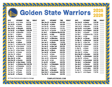 2025-26 Printable Golden State Warriors Schedule - Central Times