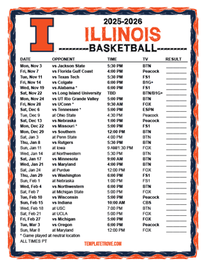 Illinois Fighting Illini Basketball 2025-26 Printable Schedule - Pacific Times