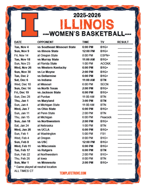 Illinois Fighting Illini Women's Basketball 2025-26 Printable Schedule - Central Times