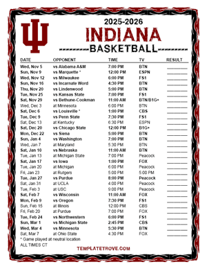 Indiana Hoosiers Basketball 2025-26 Printable Schedule - Central Times