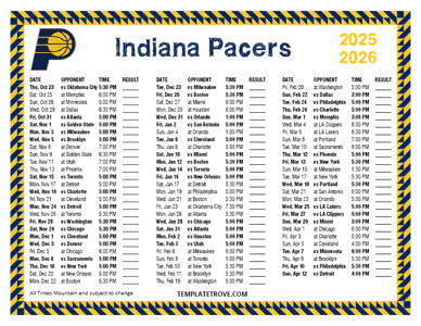 Indiana Pacers 2025-26 Printable Schedule - Mountain Times