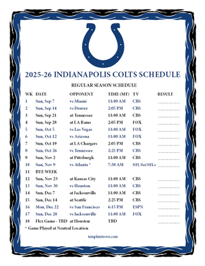 Indianapolis Colts 2025-26
 Printable Schedule - Mountain Times