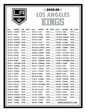 Los Angeles Kings 2025-26 Printable Schedule - Central Times
