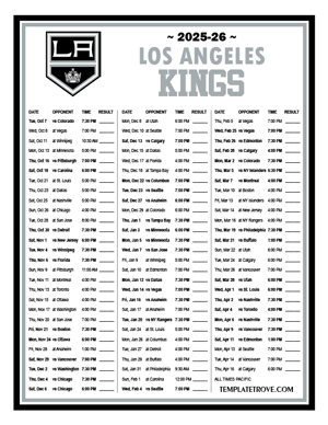 Los Angeles Kings 2025-26 Printable Schedule - Pacific Times