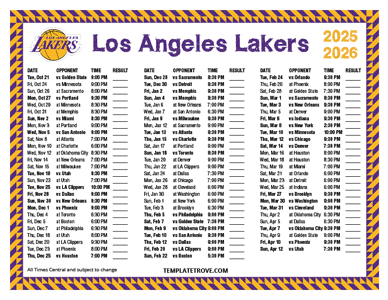 2025-26 Printable Los Angeles Lakers Schedule - Central Times