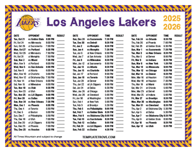 Los Angeles Lakers 2025-26 Printable Schedule - Mountain Times