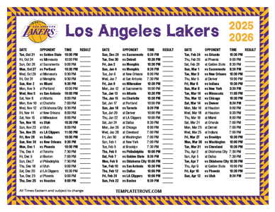 Los Angeles Lakers 2025-26 Printable Schedule