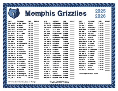 2025-26 Printable Memphis Grizzlies Schedule - Central Times