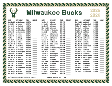Milwaukee Bucks 2025-26 Printable Schedule - Mountain Times