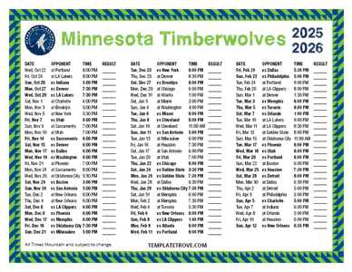 Minnesota Timberwolves 2025-26 Printable Schedule - Mountain Times