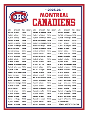 Montreal Canadiens 2025-26 Printable Schedule