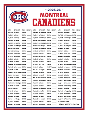 Montreal Canadiens 2025-26 Printable Schedule - Mountain Times