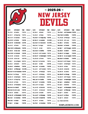 New Jersey Devils 2025-26 Printable Schedule
