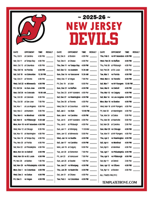 New Jersey Devils 2025-26 Printable Schedule - Pacific Times