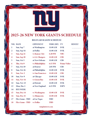 New York Giants 2025-26
 Printable Schedule - Mountain Times