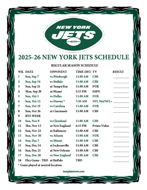 New York Jets 2025-26
 Printable Schedule - Mountain Times