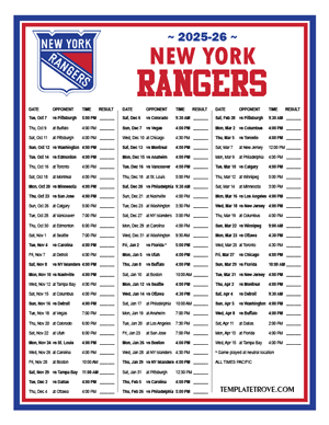 New York Rangers 2025-26 Printable Schedule - Pacific Times