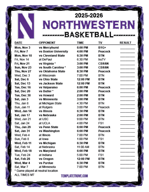 Northwestern Wildcats Basketball 2025-26 Printable Schedule - Mountain Times