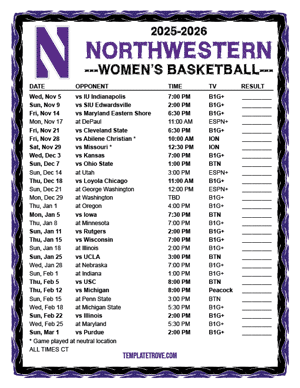 Northwestern Wildcats Women's Basketball 2025-26 Printable Schedule - Central Times