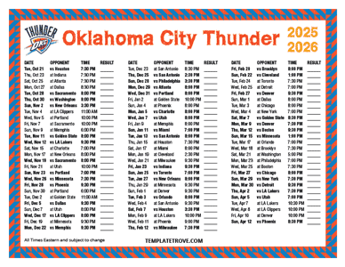 Oklahoma City Thunder 2025-26 Printable Schedule