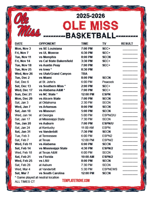 Ole Miss Rebels Basketball 2025-26 Printable Schedule - Central Times