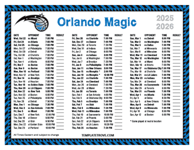 Orlando Magic 2025-26 Printable Schedule