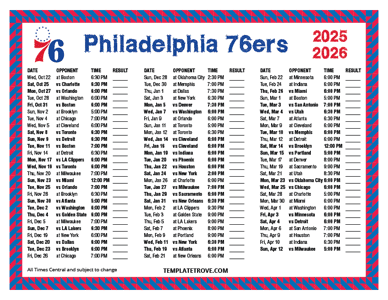 2025-26 Printable Philadelphia 76ers Schedule - Central Times