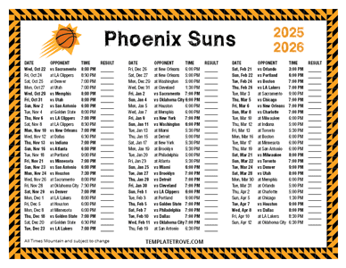 Phoenix Suns 2025-26 Printable Schedule - Mountain Times