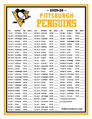 Pittsburgh Penguins 2025-26 Printable Schedule - Mountain Times