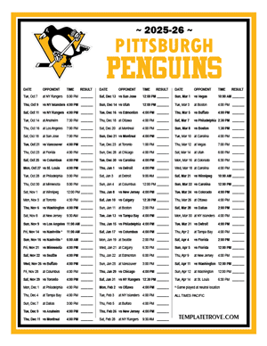 Pittsburgh Penguins 2025-26 Printable Schedule - Pacific Times
