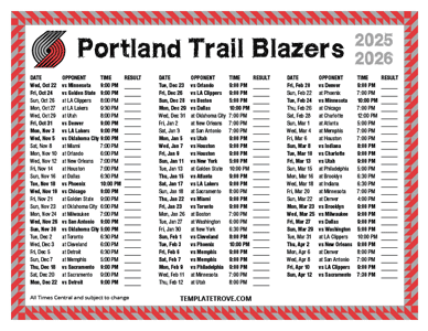 2025-26 Printable Portland Trail Blazers Schedule - Central Times