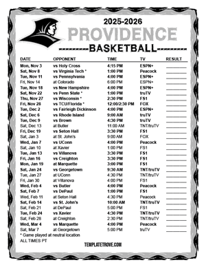 Providence Friars Basketball 2025-26 Printable Schedule - Pacific Times