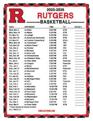 2024-25 Printable Rutgers Scarlet Knights Basketball Schedule