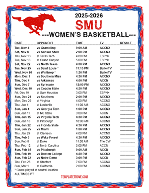 SMU Mustangs women's basketball 2025-26 Printable Schedule - Pacific Times
