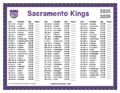 Sacramento Kings 2025-26 Printable Schedule - Pacific Times