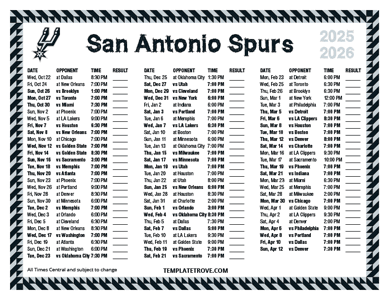 2025-26 Printable San Antonio Spurs Schedule - Central Times