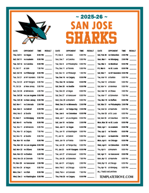 San Jose Sharks 2025-26 Printable Schedule - Mountain Times
