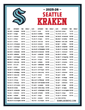 Seattle Kraken 2025-26 Printable Schedule - Central Times