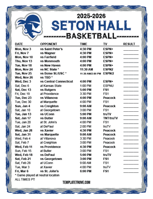 Seton Hall Pirates Basketball 2025-26 Printable Schedule - Pacific Times
