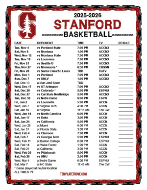 Stanford Cardinal Basketball 2025-26 Printable Schedule - Pacific Times