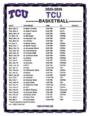 TCU Horned Frogs Basketball 2025-26 Printable Schedule - Mountain Times
